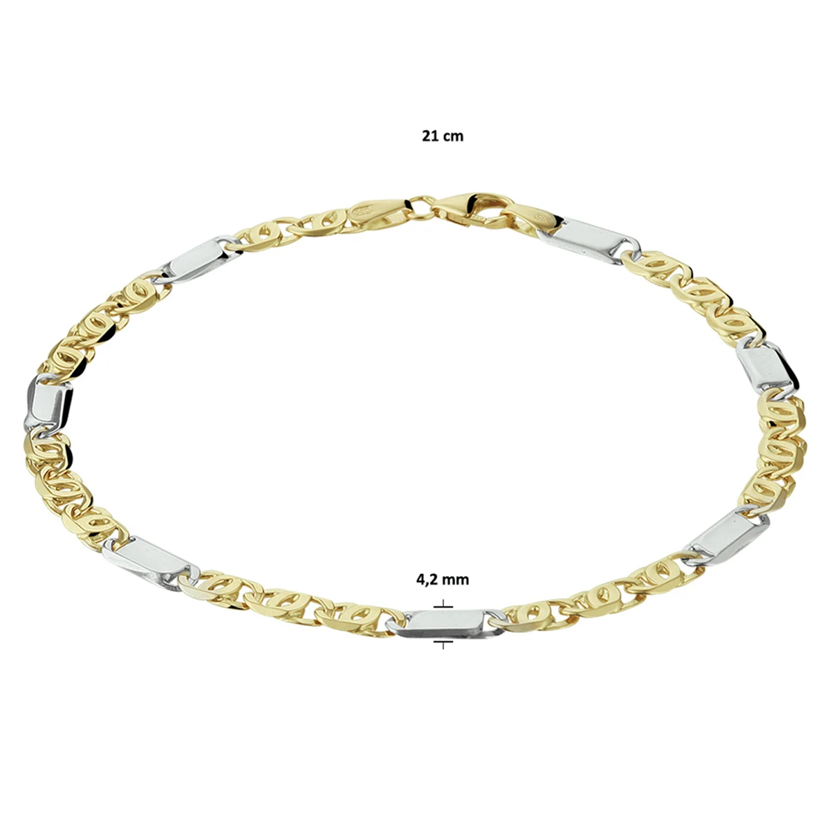 armband valkenoog met tussenstuk 3,7 mm 14K bicolor goud geel/wit