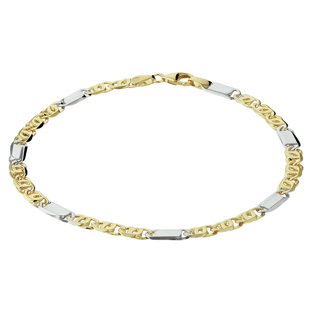 armband valkenoog met tussenstuk 3,7 mm 14K bicolor goud geel/wit