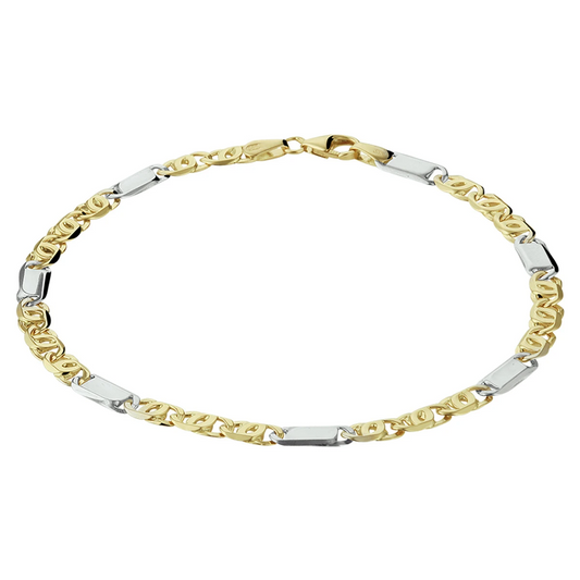 armband valkenoog met tussenstuk 3,7 mm 14K bicolor goud geel/wit