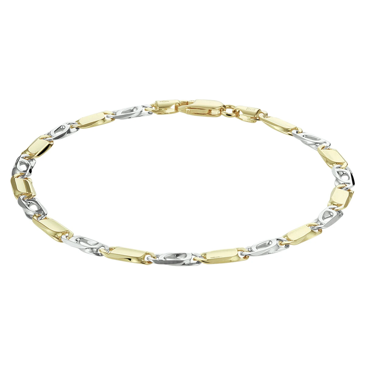 armband valkenoog met tussenstuk 4,2 mm 14K bicolor goud geel/wit