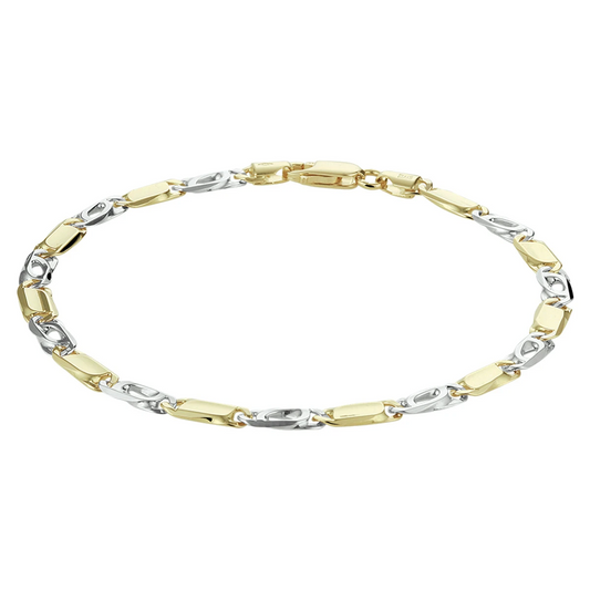 armband valkenoog met tussenstuk 4,2 mm 14K bicolor goud geel/wit