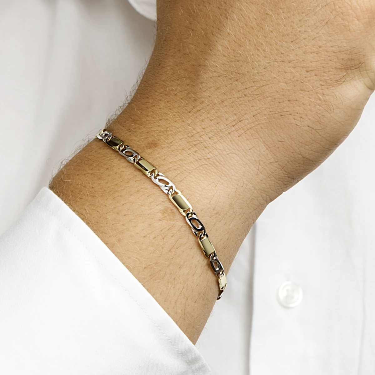 armband valkenoog met tussenstuk 4,2 mm 14K bicolor goud geel/wit