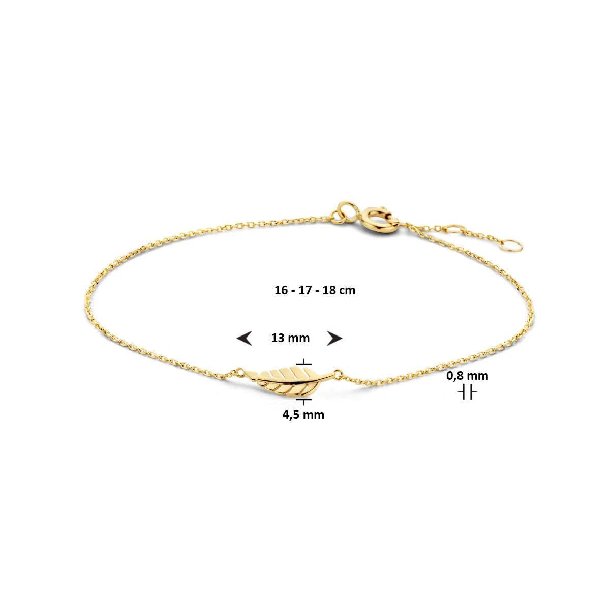 armband veer 16 - 17 - 18 cm 14K geelgoud