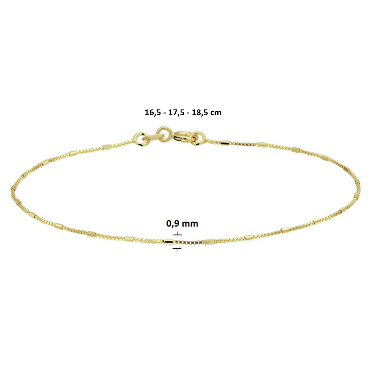 armband venetiaans en staafjes 0,9 mm 16,5 - 17,5 - 18,5 cm 14K geelgoud