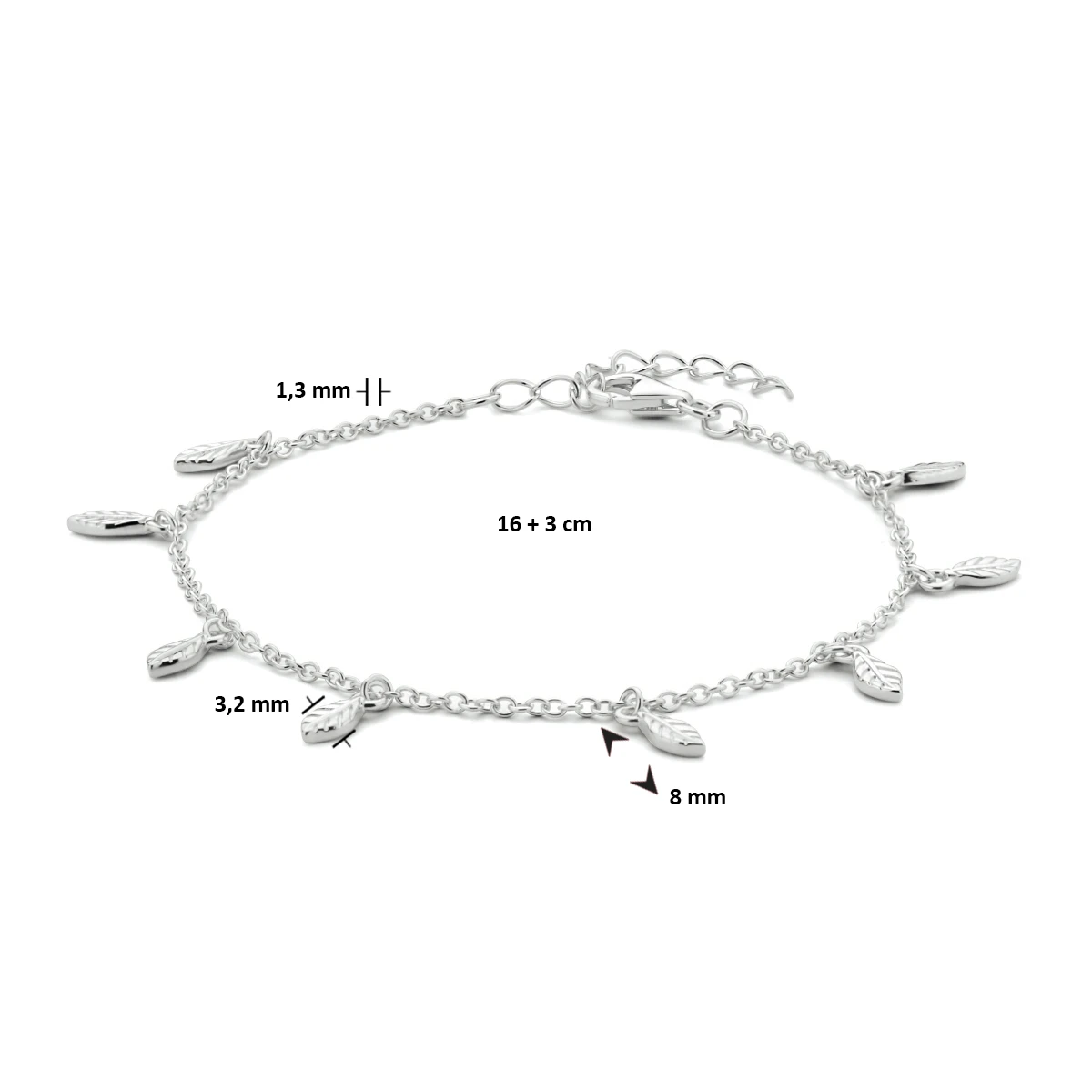 armband veren 16 + 3 cm zilver gerhodineerd