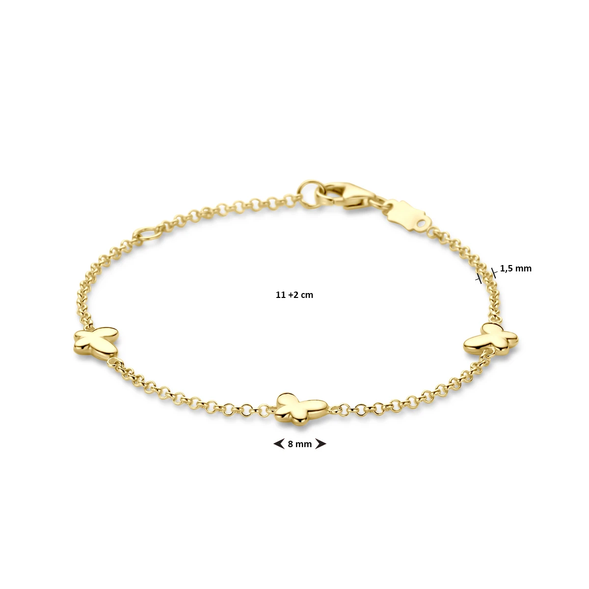 armband vlinder 11 - 13 cm 14K geelgoud