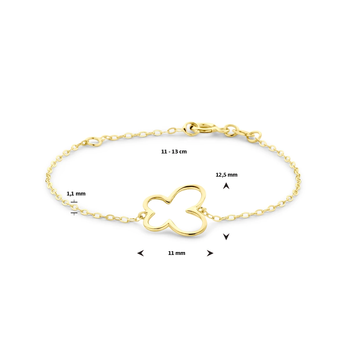 armband vlinder 11 - 13 cm 14K geelgoud