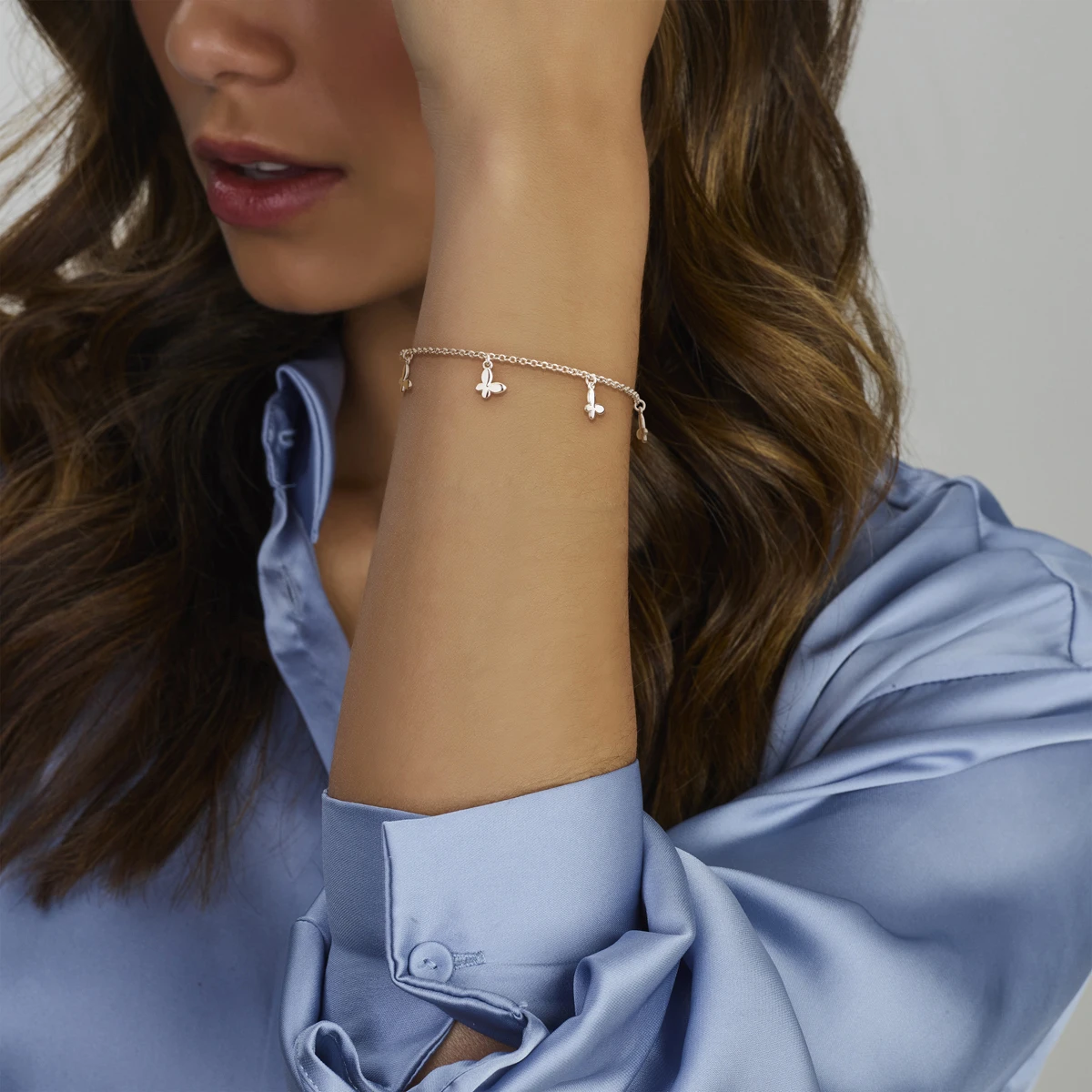 armband vlinder 17 + 3 cm zilver gerhodineerd