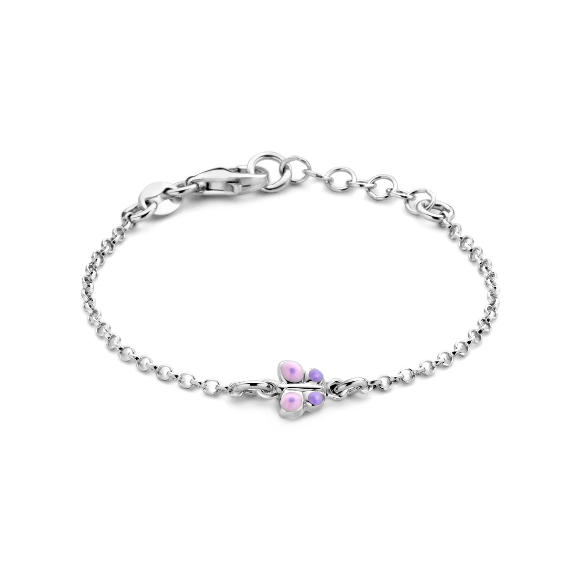armband vlinder emaille 11 + 2 cm zilver gerhodineerd