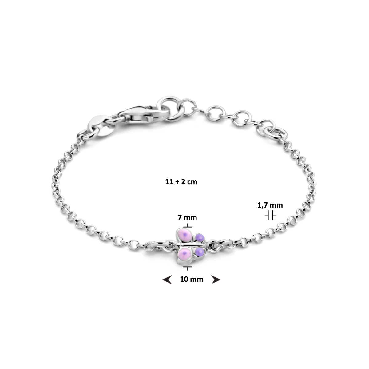 armband vlinder emaille 11 + 2 cm zilver gerhodineerd