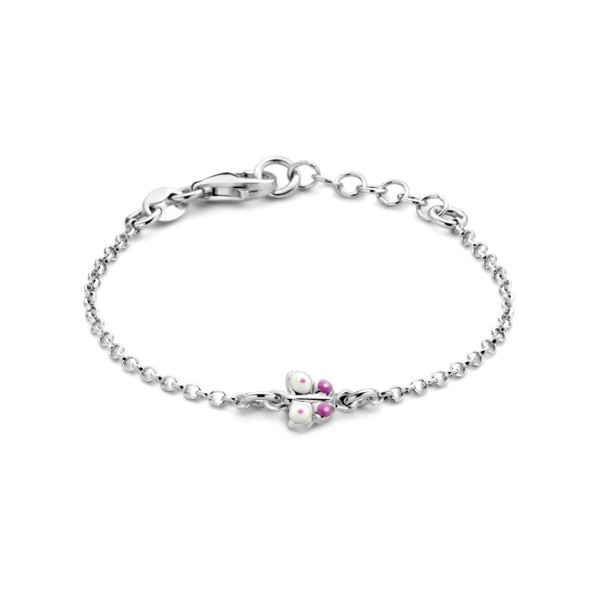 armband vlinder emaille 11 + 2 cm zilver gerhodineerd