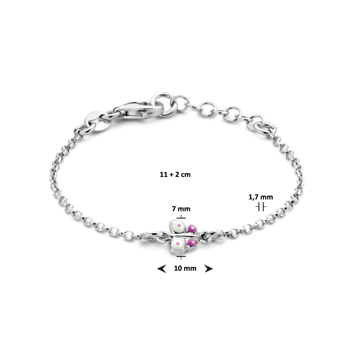 armband vlinder emaille 11 + 2 cm zilver gerhodineerd