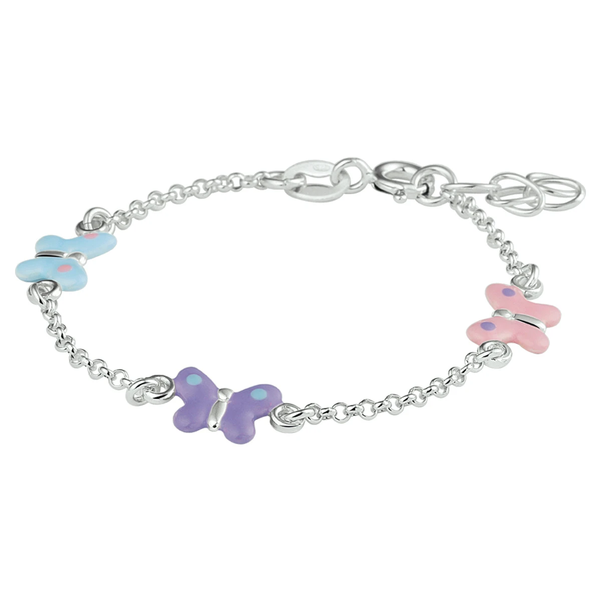 armband vlinder emaille 13 + 2 cm zilver gerhodineerd