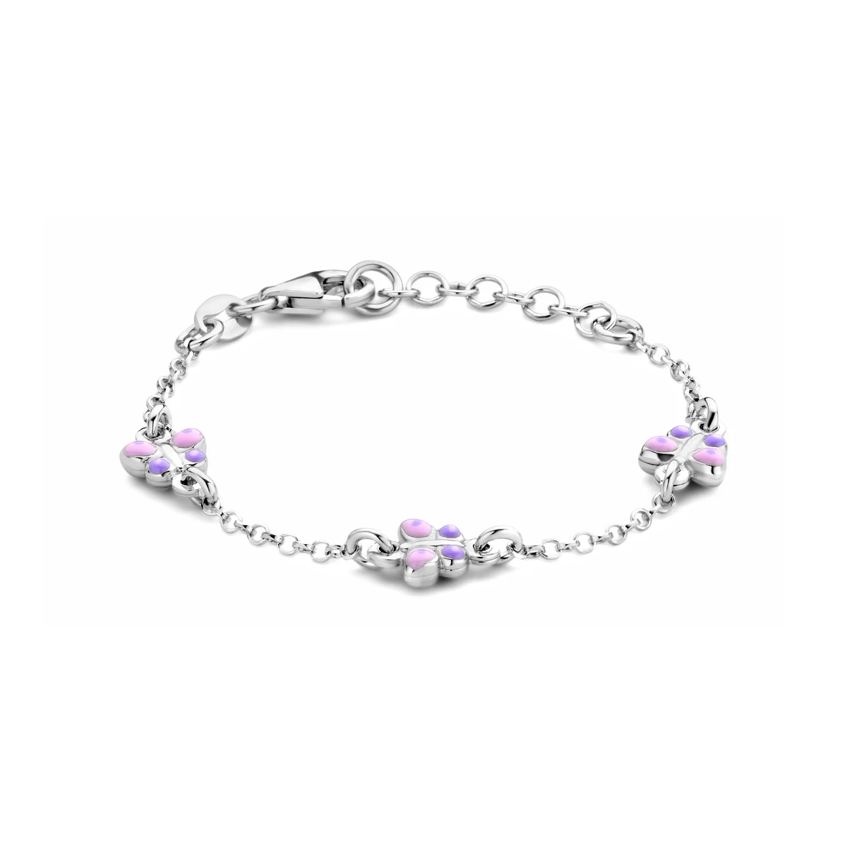 armband vlinders emaille 11 + 2 cm zilver gerhodineerd