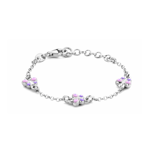 armband vlinders emaille 11 + 2 cm zilver gerhodineerd