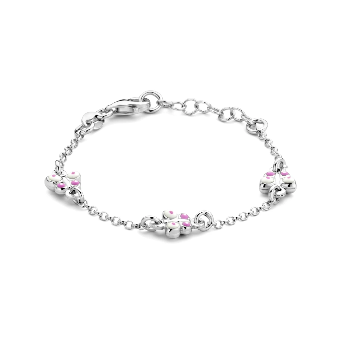 armband vlinders emaille 11 + 2 cm zilver gerhodineerd