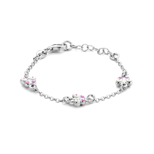 armband vlinders emaille 11 + 2 cm zilver gerhodineerd
