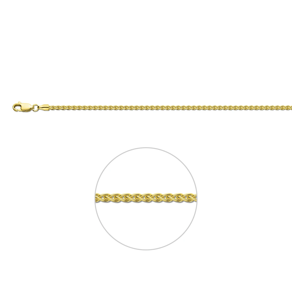 vossestaart rond 2,1 mm 14K geelgoud