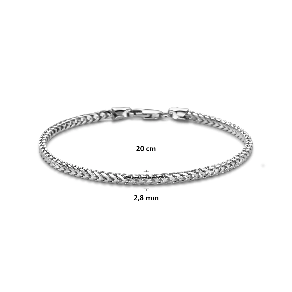 armband vossestaart 2,8 mm zilver gerhodineerd