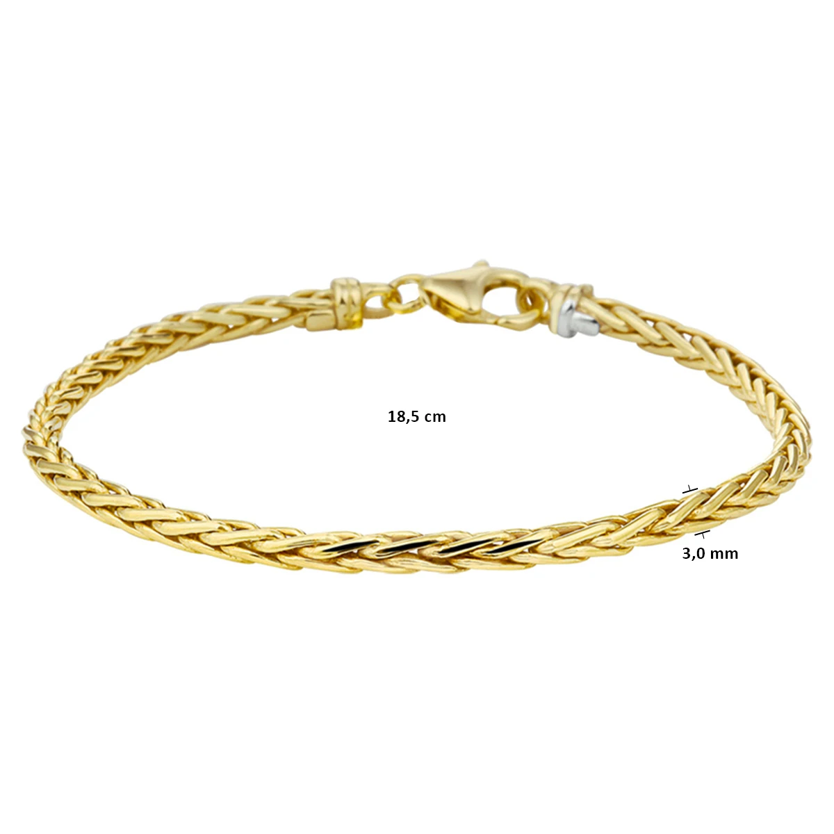 armband vossestaart massief 3,0 mm 18,5 cm silgold (geel met zilverkern)
