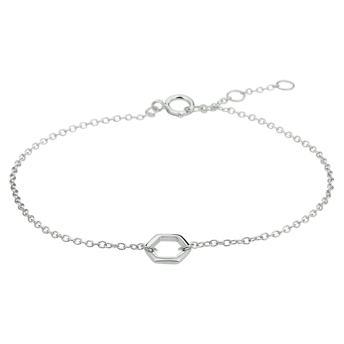 armband zeshoek 16,5 - 17,5 - 18,5 cm zilver gerhodineerd