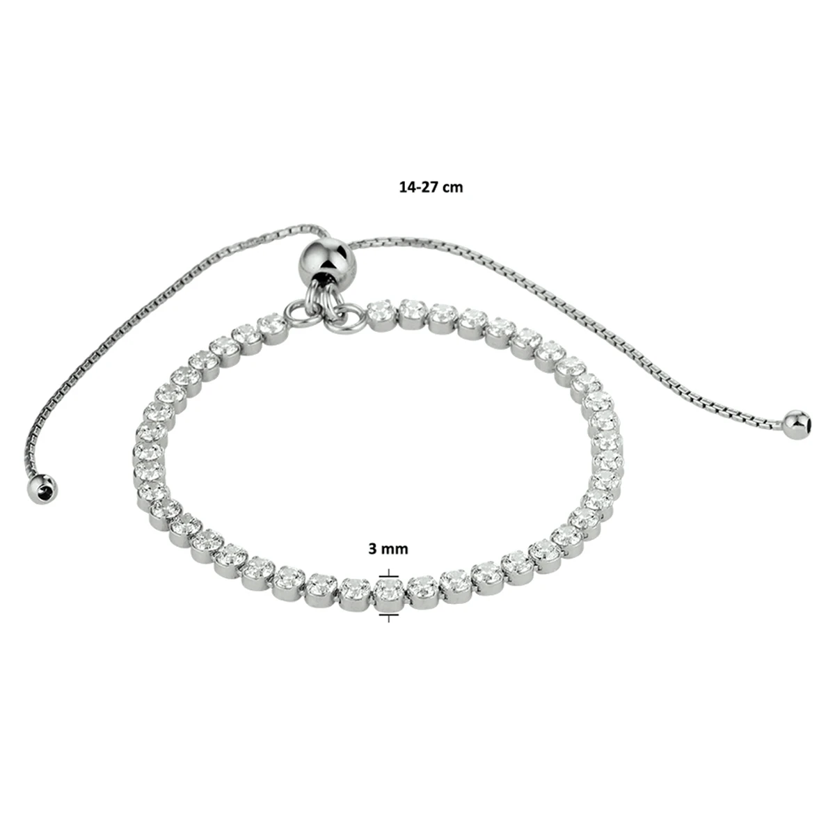 armband zirkonia 14 - 27 cm zilver gerhodineerd