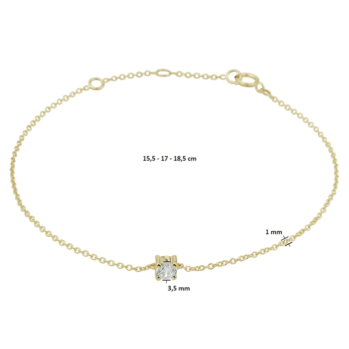 armband zirkonia 15,5 - 17 - 18,5 cm 14K geelgoud