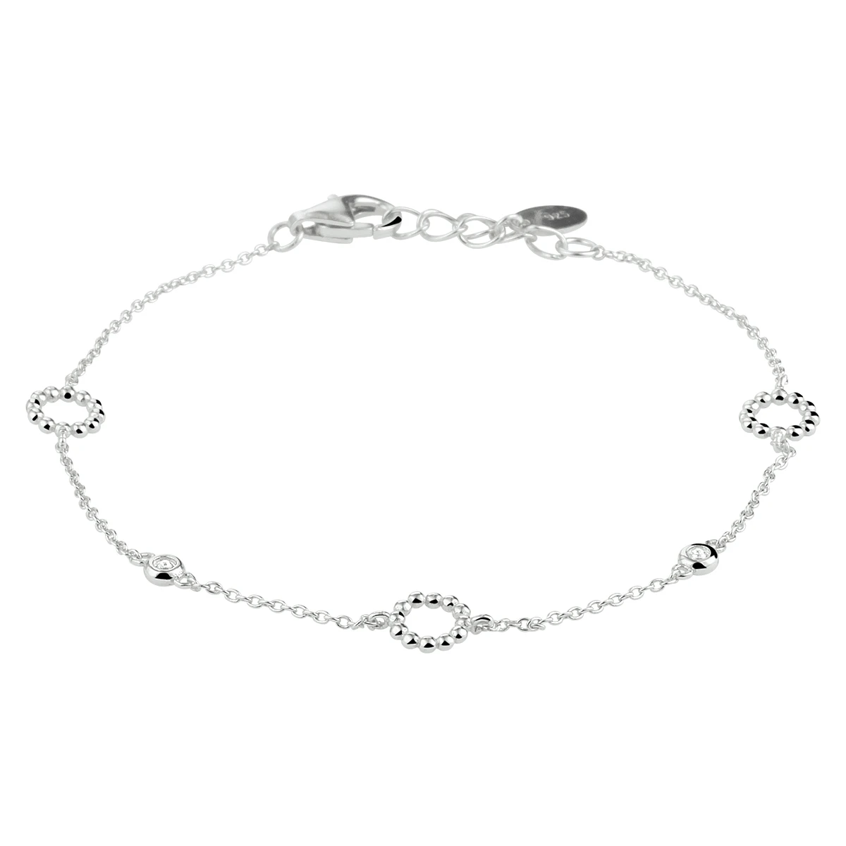 armband zirkonia 16 + 2 cm zilver gerhodineerd