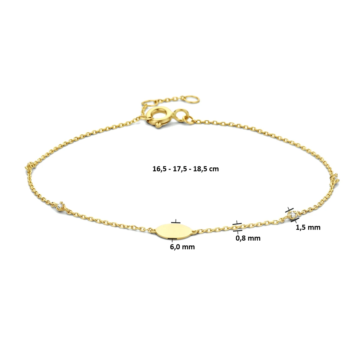 armband zirkonia 16,5 - 17,5 - 18,5 cm 14K geelgoud