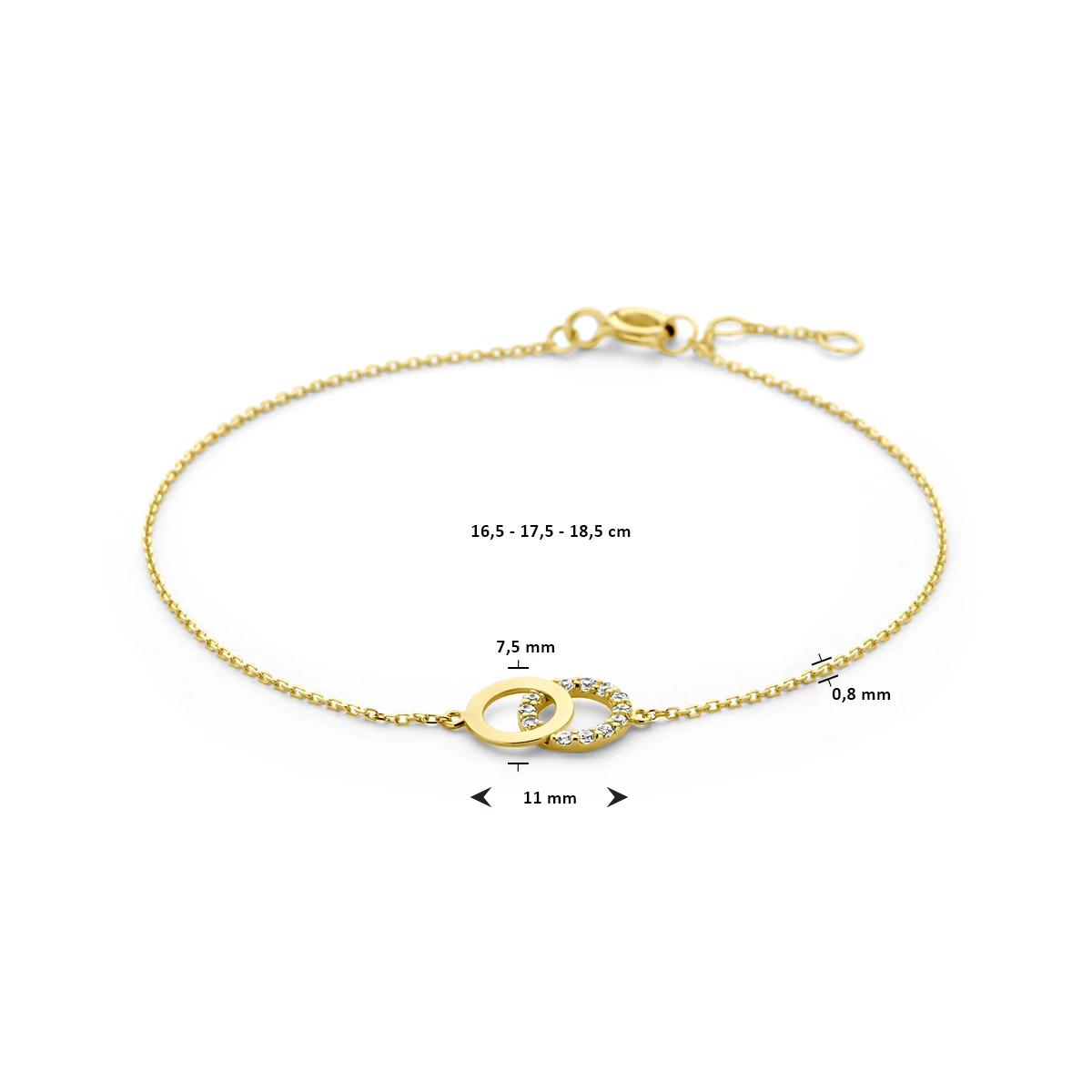armband zirkonia 16,5 - 17,5 - 18,5 cm 14K geelgoud