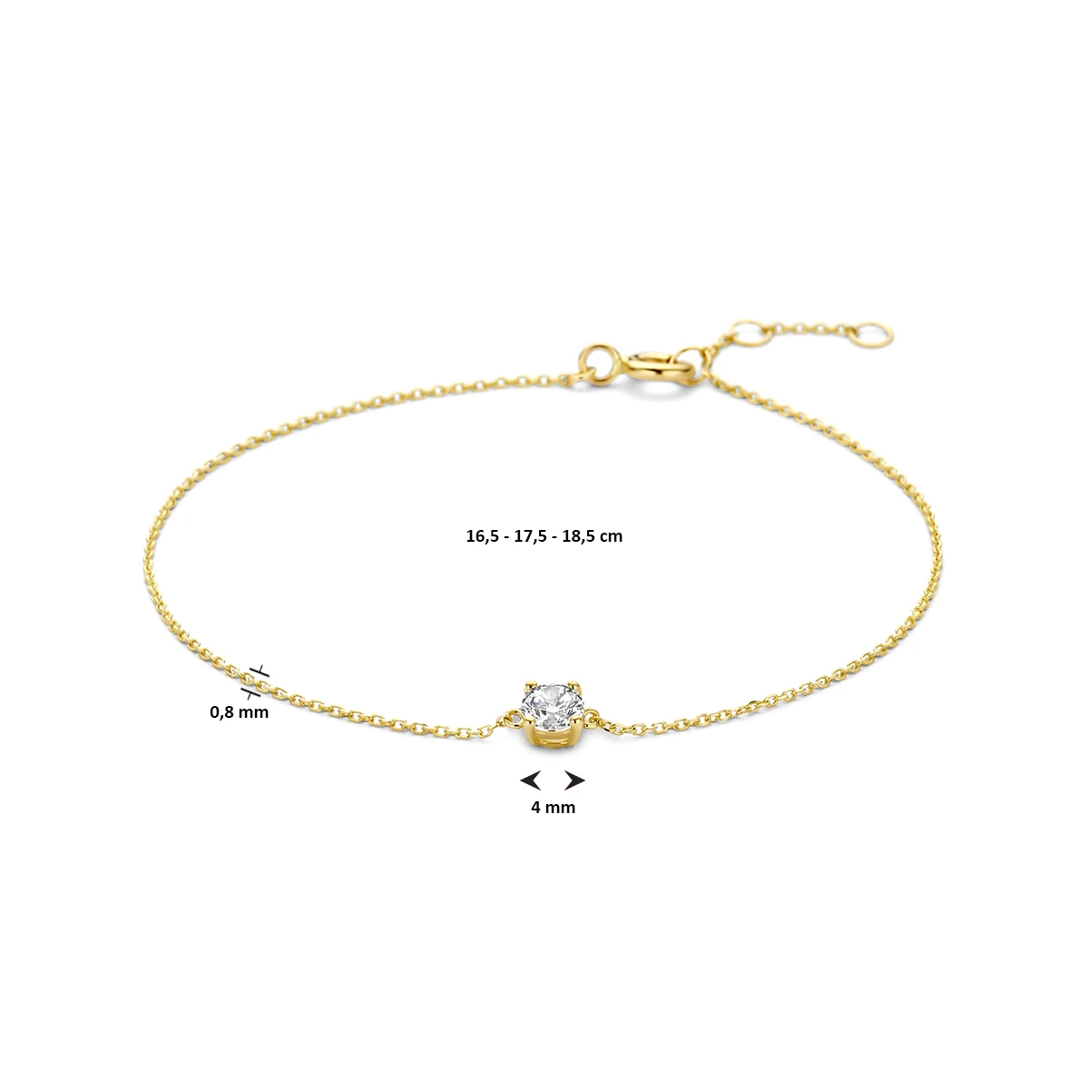 armband zirkonia 16,5 - 17,5 - 18,5 cm 14K geelgoud