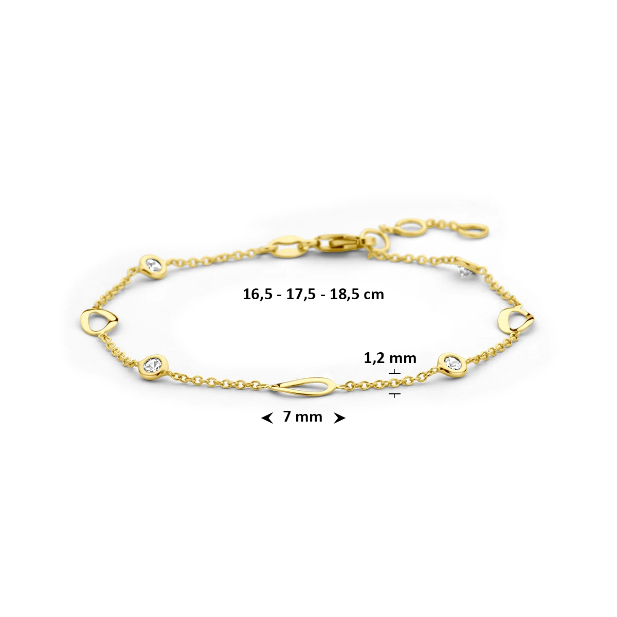 armband zirkonia 16,5 - 17,5 - 18,5 cm 14K geelgoud