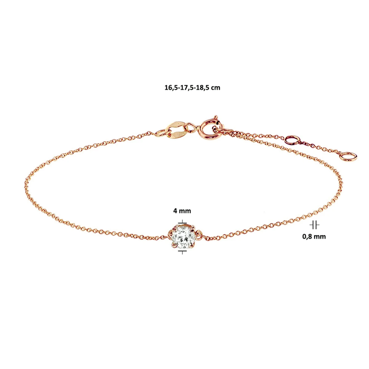 armband zirkonia 16,5 - 17,5 - 18,5 cm 14K roségoud
