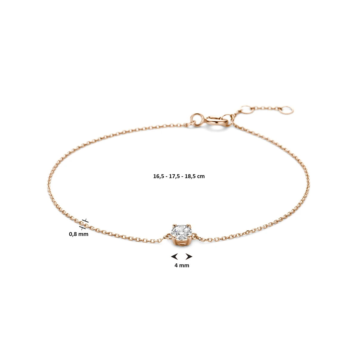 armband zirkonia 16,5 - 17,5 - 18,5 cm 14K roségoud