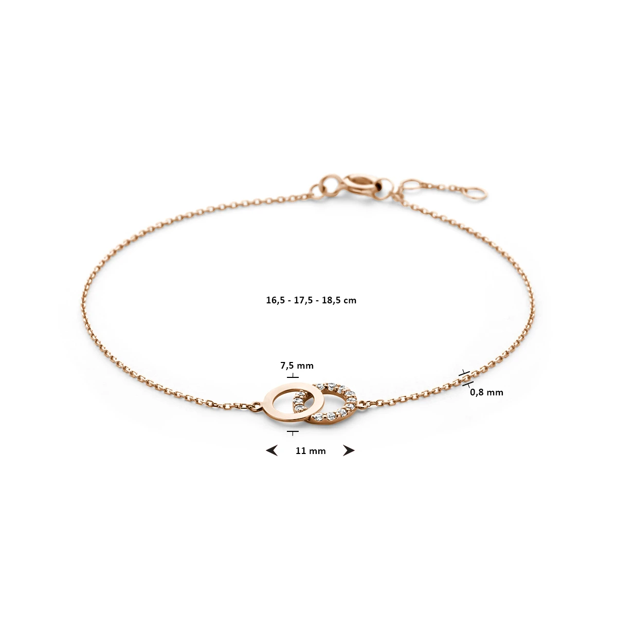 armband zirkonia 16,5 - 17,5 - 18,5 cm 14K roségoud