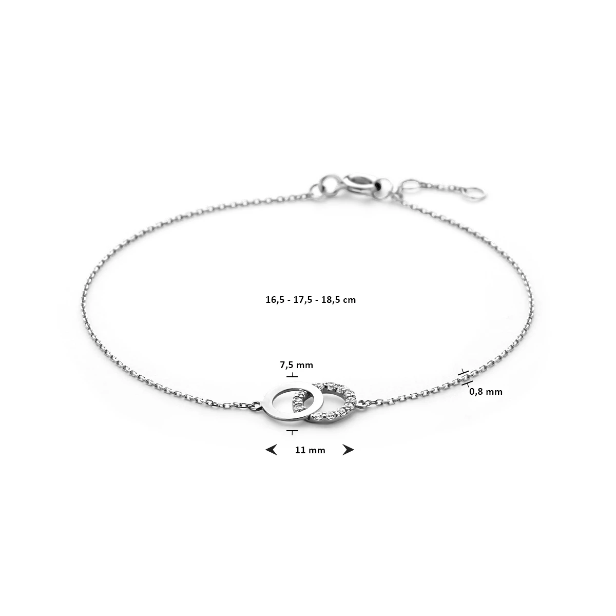 armband zirkonia 16,5 - 17,5 - 18,5 cm 14K witgoud