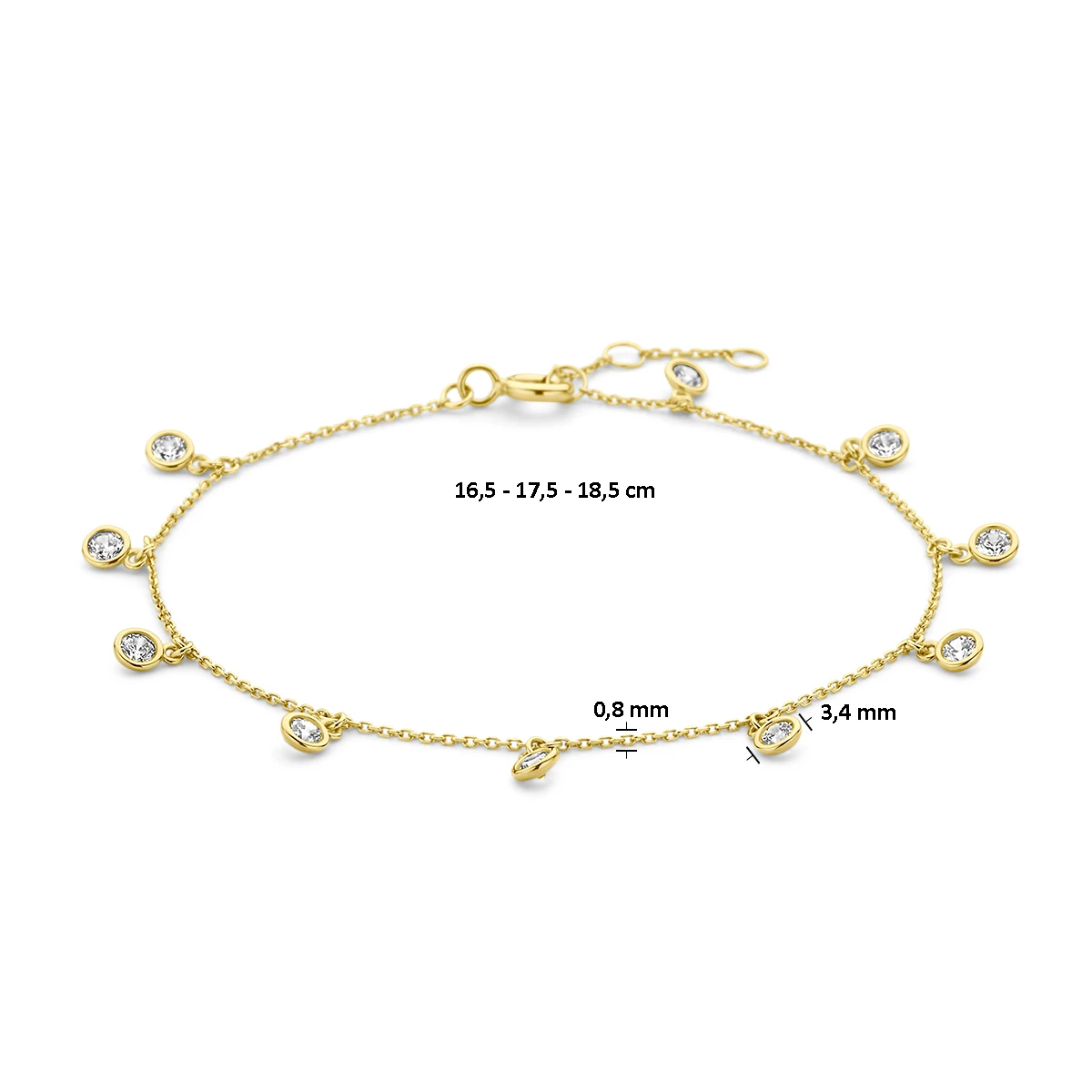 armband zirkonia 16,5 - 17,5 - 18,5 mm 14K geelgoud