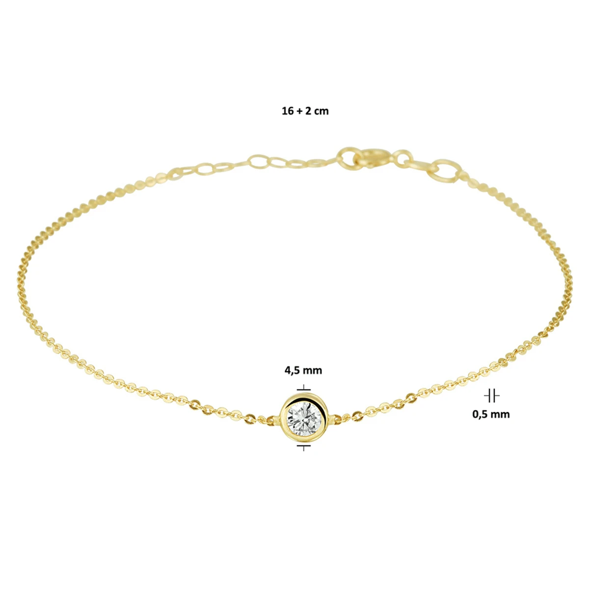 armband zirkonia 16,5 + 2 cm 14K geelgoud