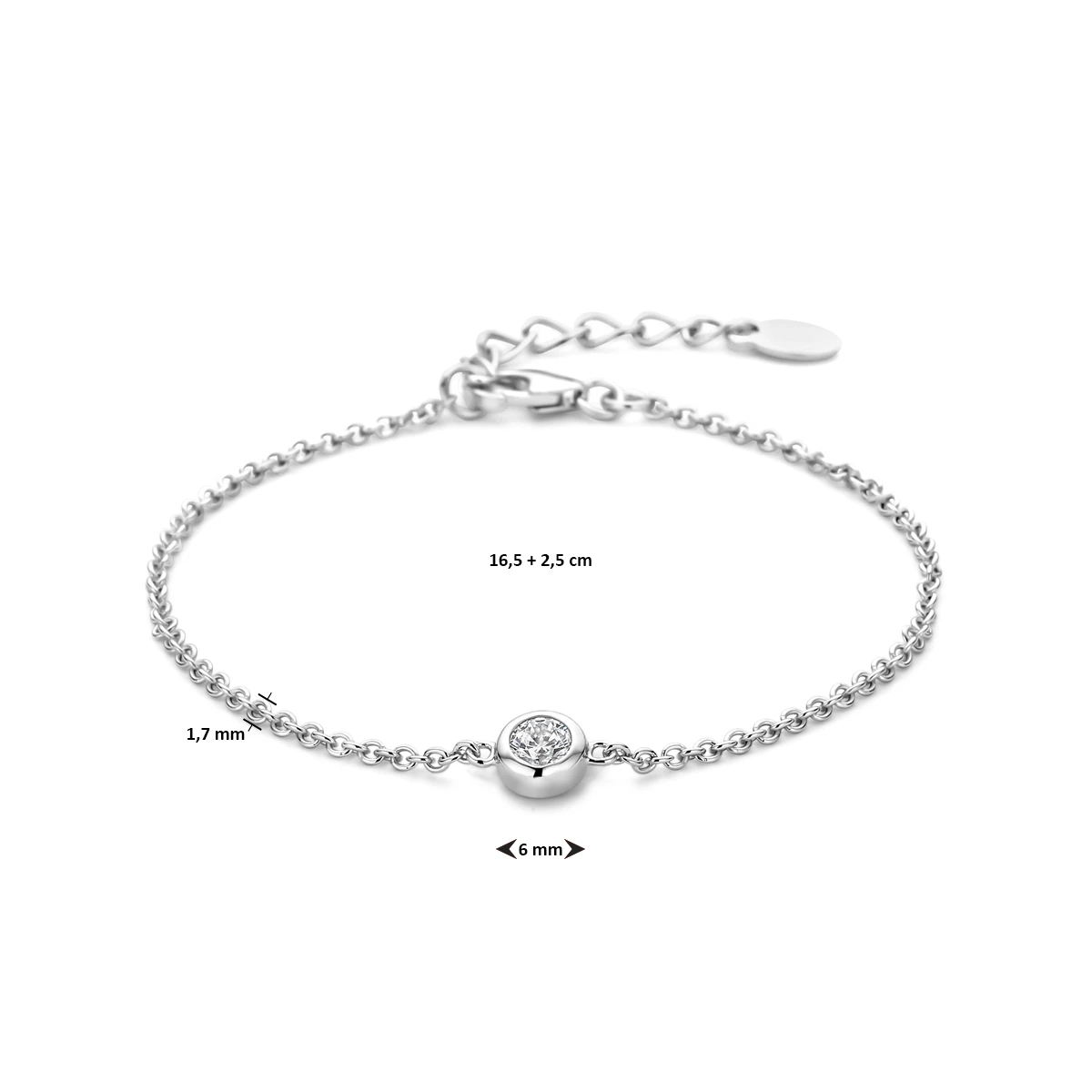 armband zirkonia 16,5 + 2,5 cm zilver gerhodineerd