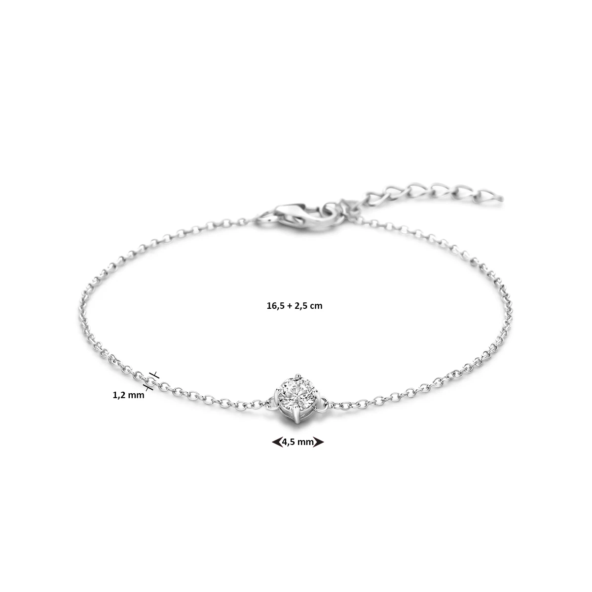 armband zirkonia 16,5 + 2,5 cm zilver gerhodineerd