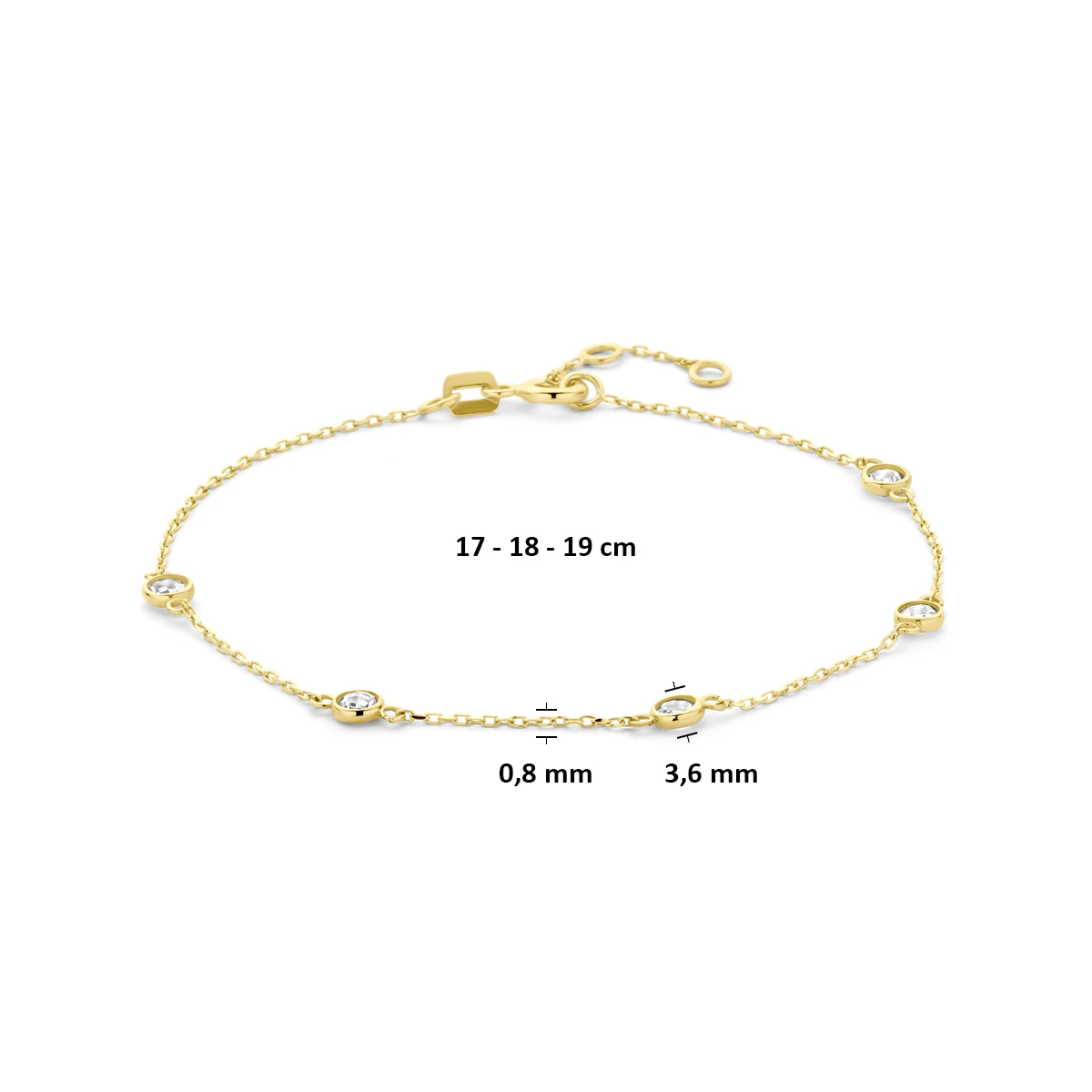 armband zirkonia 17 - 18 - 19 cm 14K geelgoud