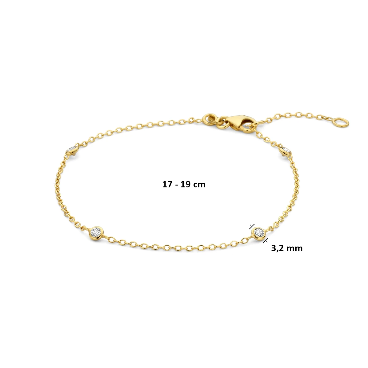 armband zirkonia 17 - 19 cm 14K geelgoud