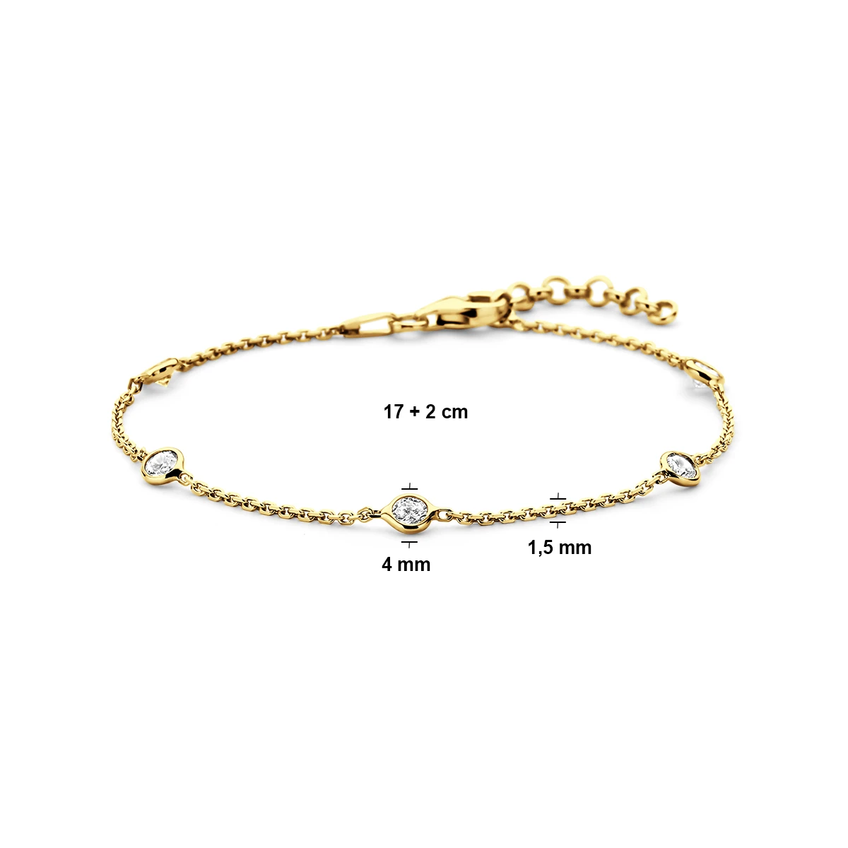 armband zirkonia 17 + 2 cm 3 micron zilver verguld (geel)
