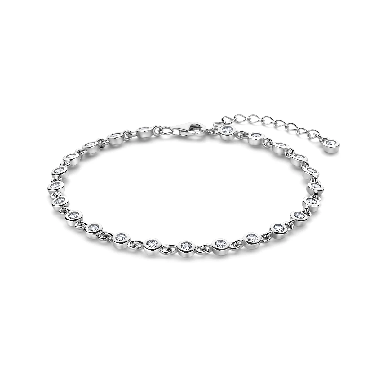 armband zirkonia 17 + 3 cm zilver gerhodineerd