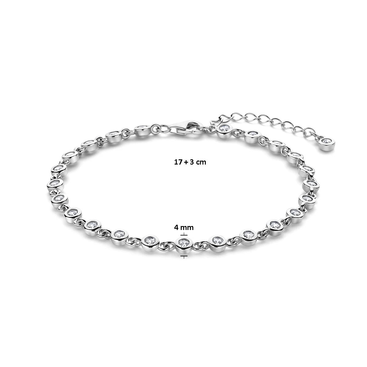 armband zirkonia 17 + 3 cm zilver gerhodineerd
