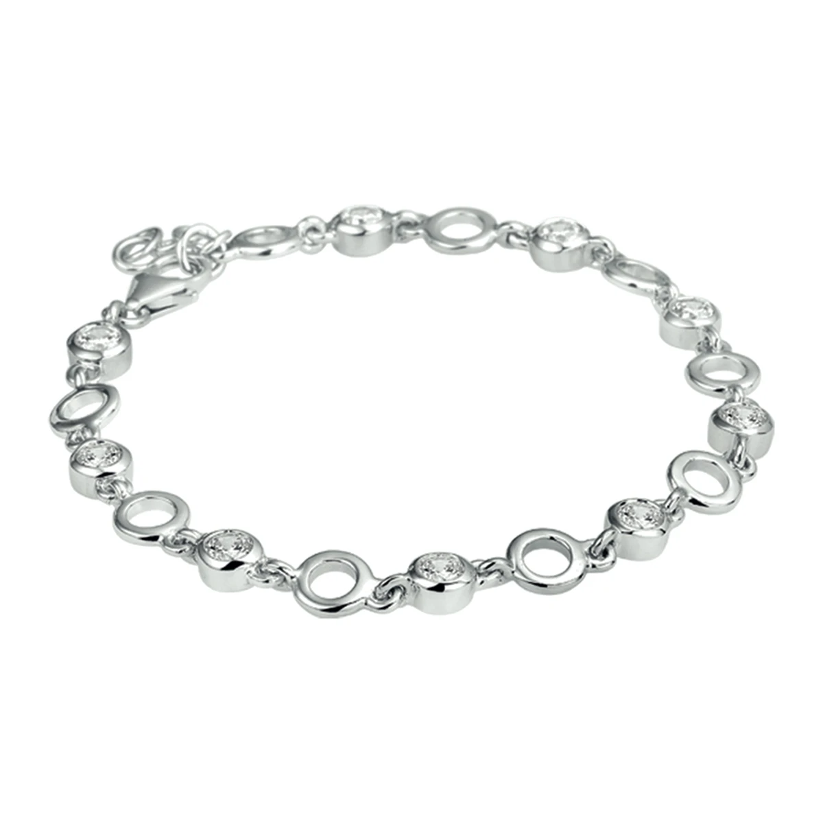 armband zirkonia 18 + 2 cm zilver gerhodineerd