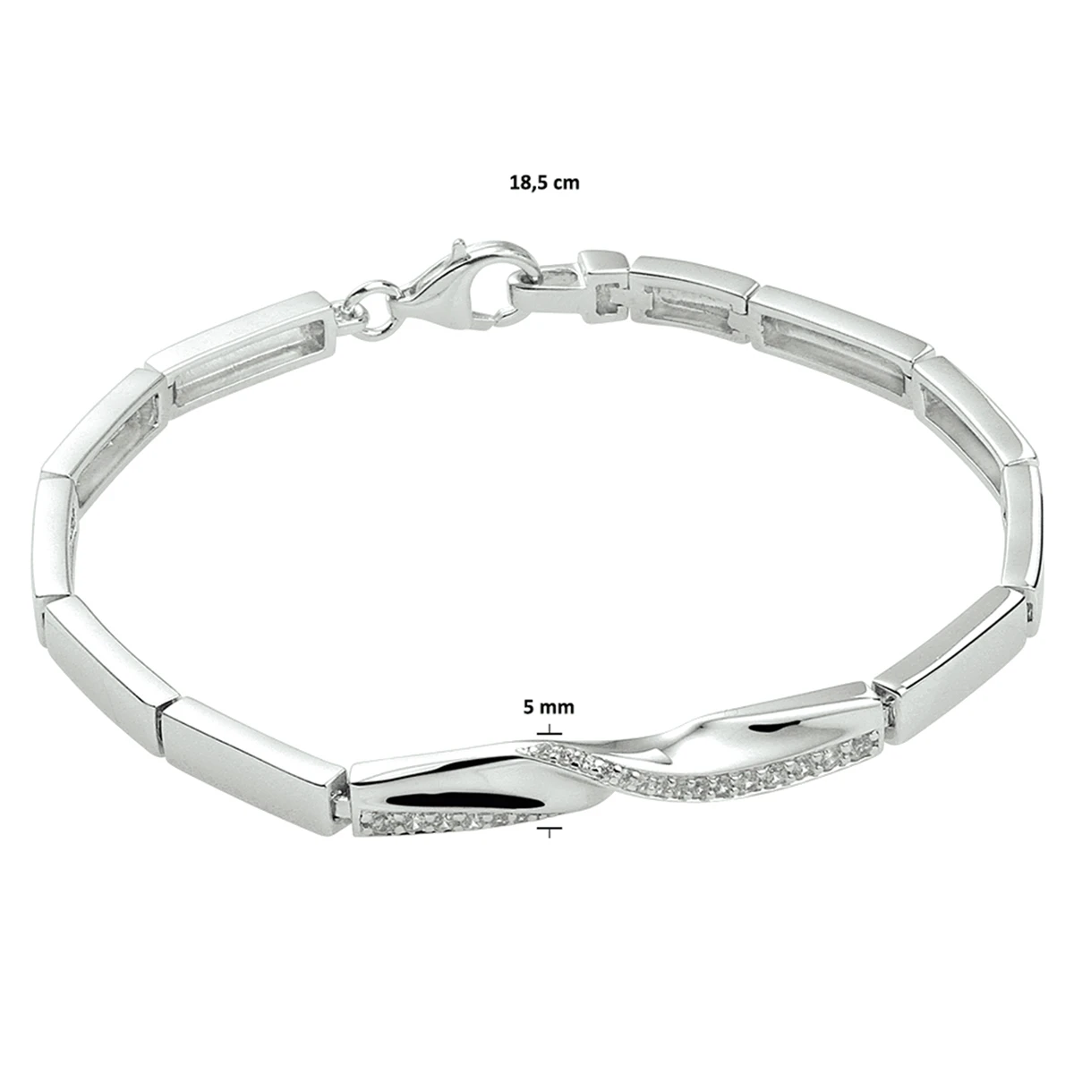 armband zirkonia 18,5 cm zilver gerhodineerd
