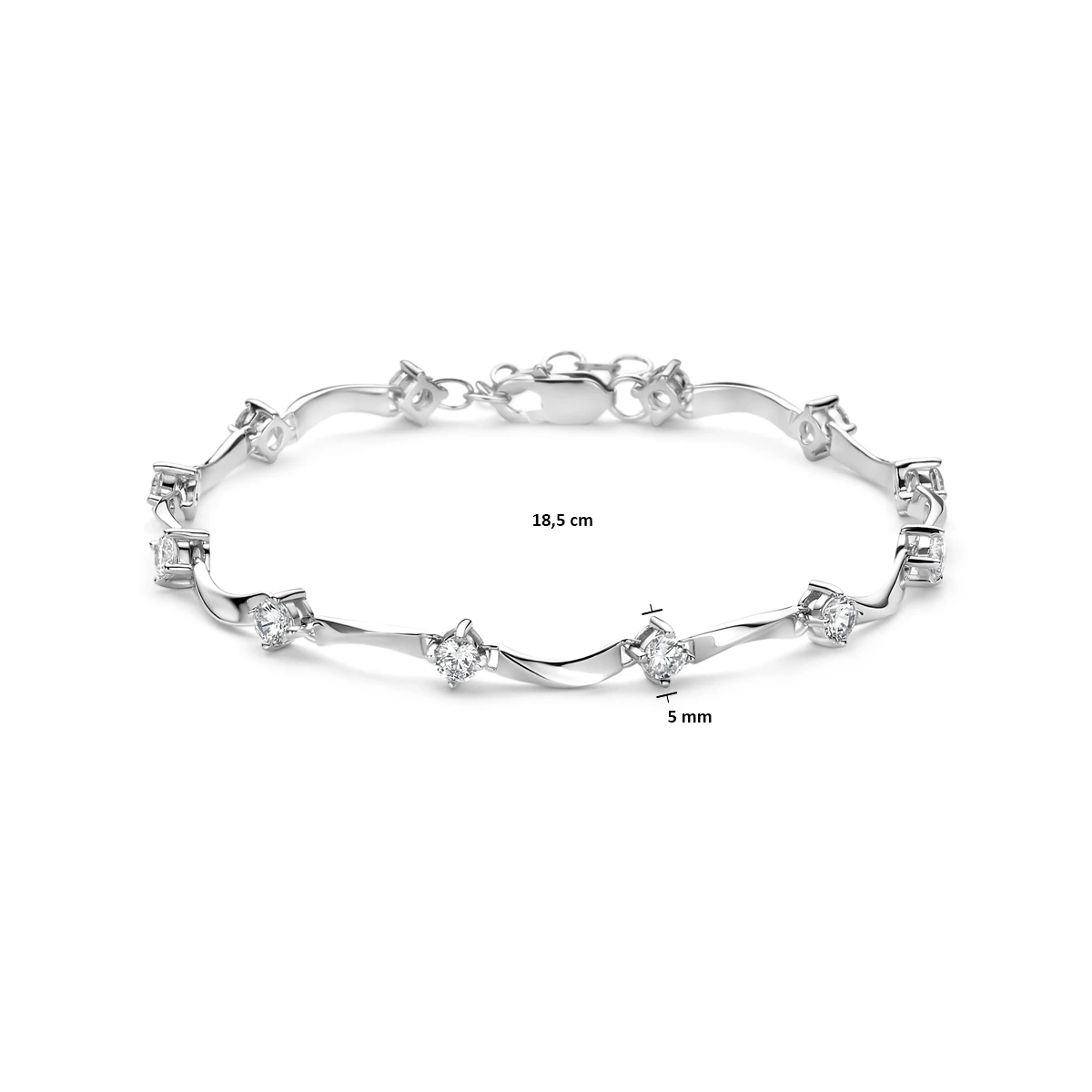 armband zirkonia 5,0 mm 18,5 cm zilver gerhodineerd