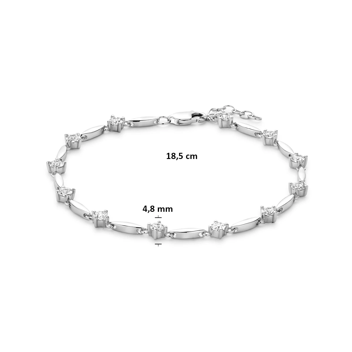 armband zirkonia 5,0 mm 18,5 cm zilver gerhodineerd