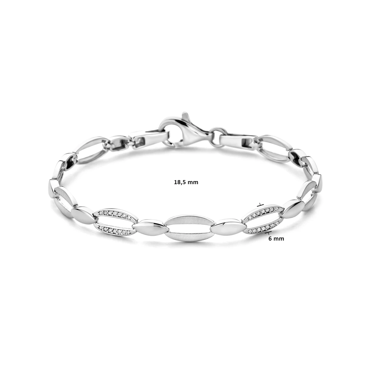 armband zirkonia 6,0 mm 18,5 cm poli/mat zilver gerhodineerd